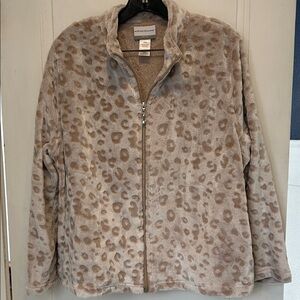 Alfred Dunner Beige Leopard Teddy Jacket